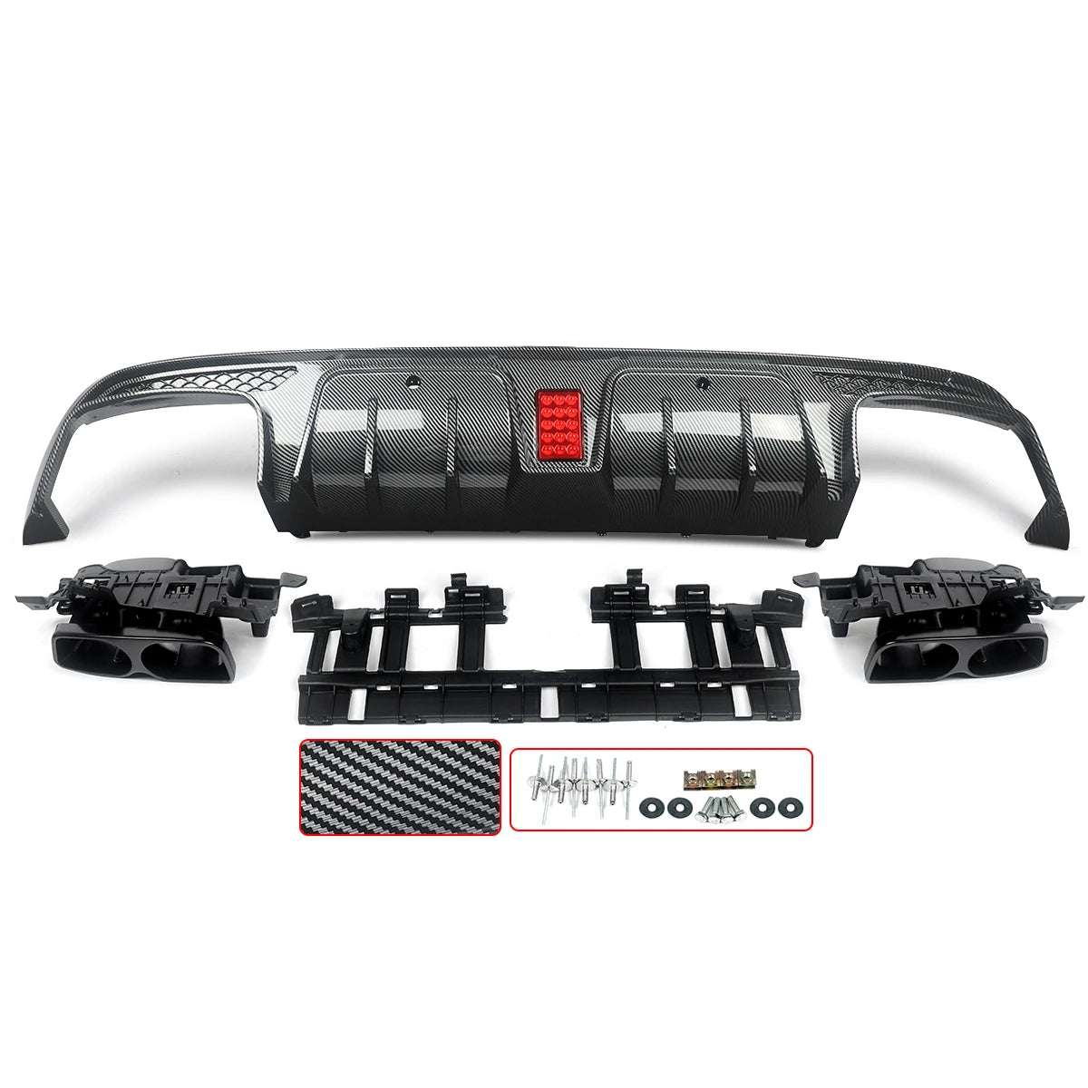 Rear Diffuser With Exhaust Tips For W205 2015-2021 Carbon Look For C63/ C63S/C43 4 Door Sedan Revix