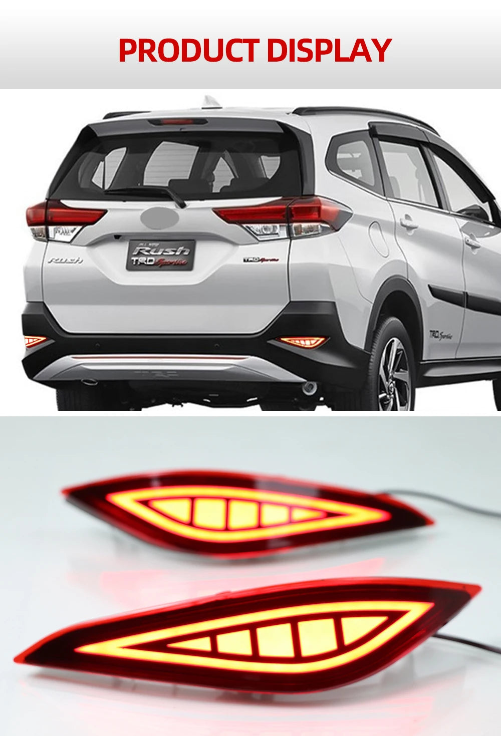 2PCS LED Reflector For Toyota Rush 2018 2019 2020 Car Rear Fog Lamp Brake Light Rear Bumper Decoration Lamp Revix