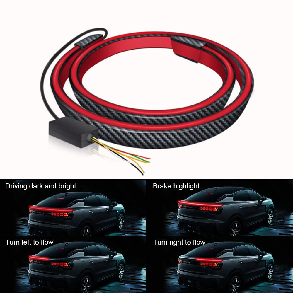LED Spoiler Light Car Universal Carbon Fiber Spoiler Lip Kit Turn Signal Brake Warn Lamp Exterior Accessories Styling Tail Wing Revix