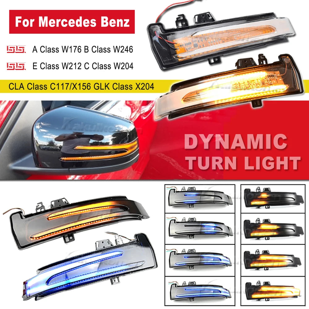 1 Pair Dynamic Turn LED Signals For Mercedes Benz W204 CLA A B C E S GLA GLK CLS Class W176 W212 Revix