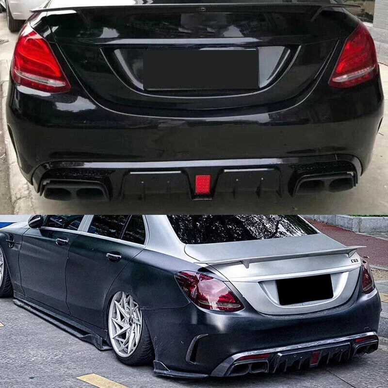 Rear Diffuser With Exhaust Tips For W205 2015-2021 Carbon Look For C63/ C63S/C43 4 Door Sedan Revix