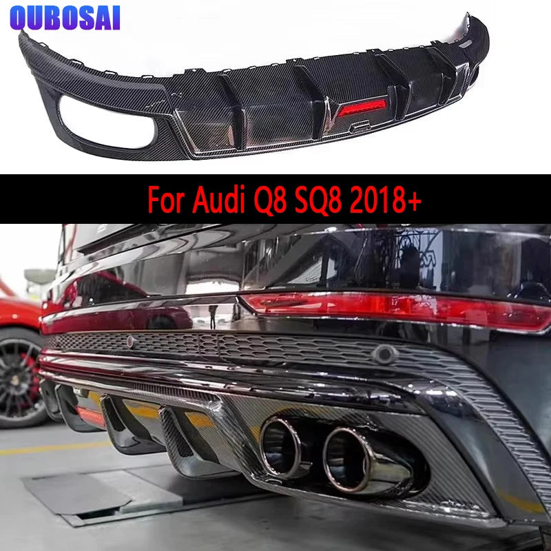For Audi Q8 SQ8 2018+ Carbon Fiber Diffuser Car Rear Bumper Diffuser Rear Splitters Spoiler Back lip Auto Parts Revix