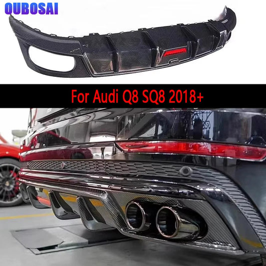 For Audi Q8 SQ8 2018+ Carbon Fiber Diffuser Car Rear Bumper Diffuser Rear Splitters Spoiler Back lip Auto Parts Revix