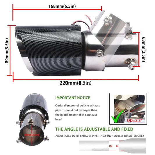 Universal Carbon Fiber Tailpipe With Led Lights 63mm Revix
