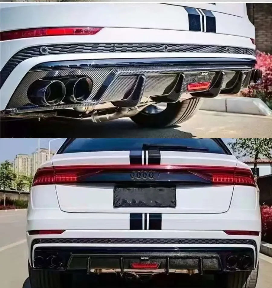 For Audi Q8 SQ8 2018+ Carbon Fiber Diffuser Car Rear Bumper Diffuser Rear Splitters Spoiler Back lip Auto Parts Revix