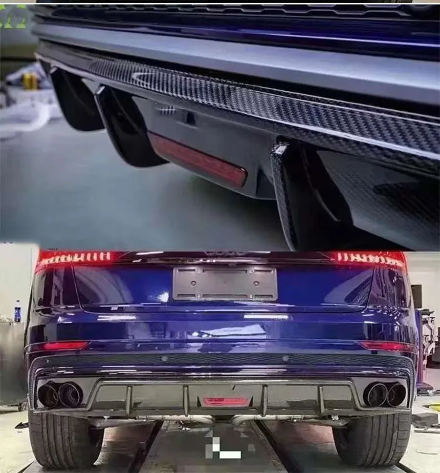 For Audi Q8 SQ8 2018+ Carbon Fiber Diffuser Car Rear Bumper Diffuser Rear Splitters Spoiler Back lip Auto Parts Revix