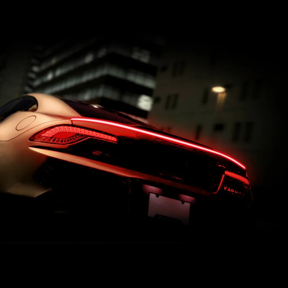 LED Spoiler Light Car Universal Carbon Fiber Spoiler Lip Kit Turn Signal Brake Warn Lamp Exterior Accessories Styling Tail Wing Revix