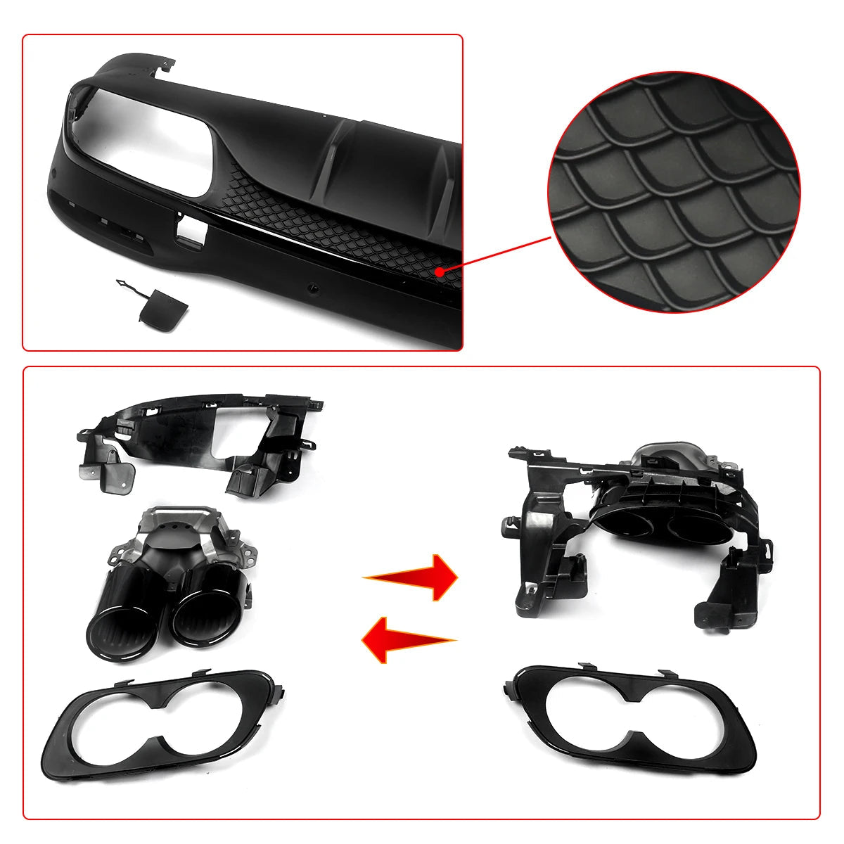 Mercedes-Benz GLE53 Rear Bumper Diffuser Lip + Exhaust Tips For GLE350 GLE400 GLE450 GLE580 2019+ Revix