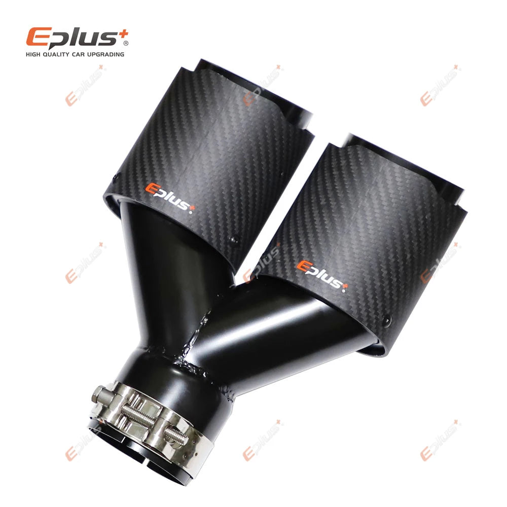 EPLUS Car Y Shape Carbon Fiber Matte Muffler Tip Double Exit Exhaust Pipe Mufflers Nozzle Decoration Universal Stainless Black Revix