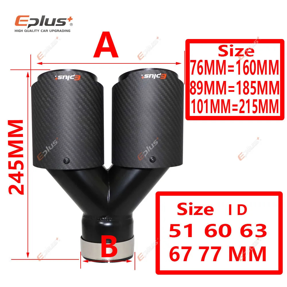 EPLUS Car Y Shape Carbon Fiber Matte Muffler Tip Double Exit Exhaust Pipe Mufflers Nozzle Decoration Universal Stainless Black Revix
