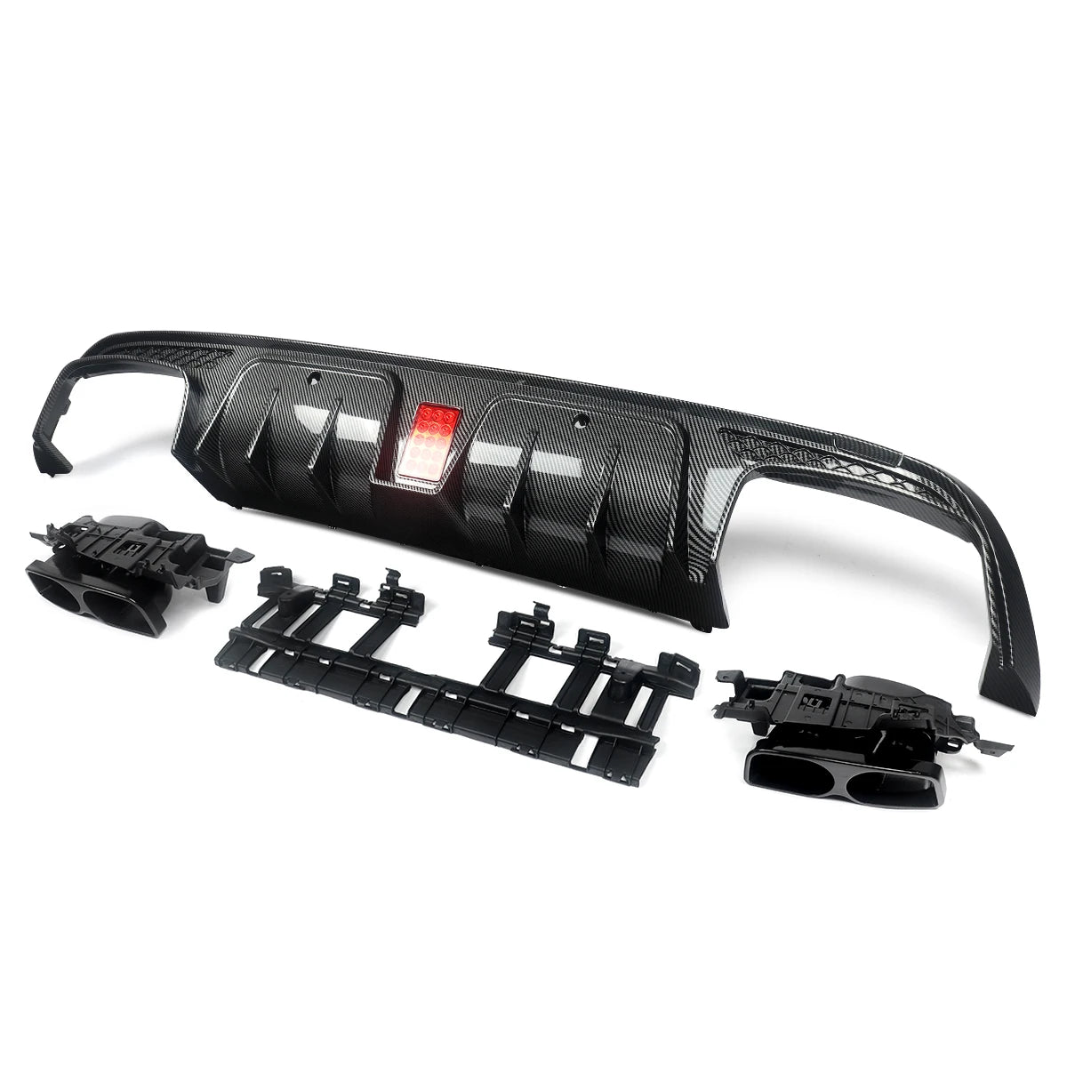 Rear Diffuser With Exhaust Tips For W205 2015-2021 Carbon Look For C63/ C63S/C43 4 Door Sedan Revix