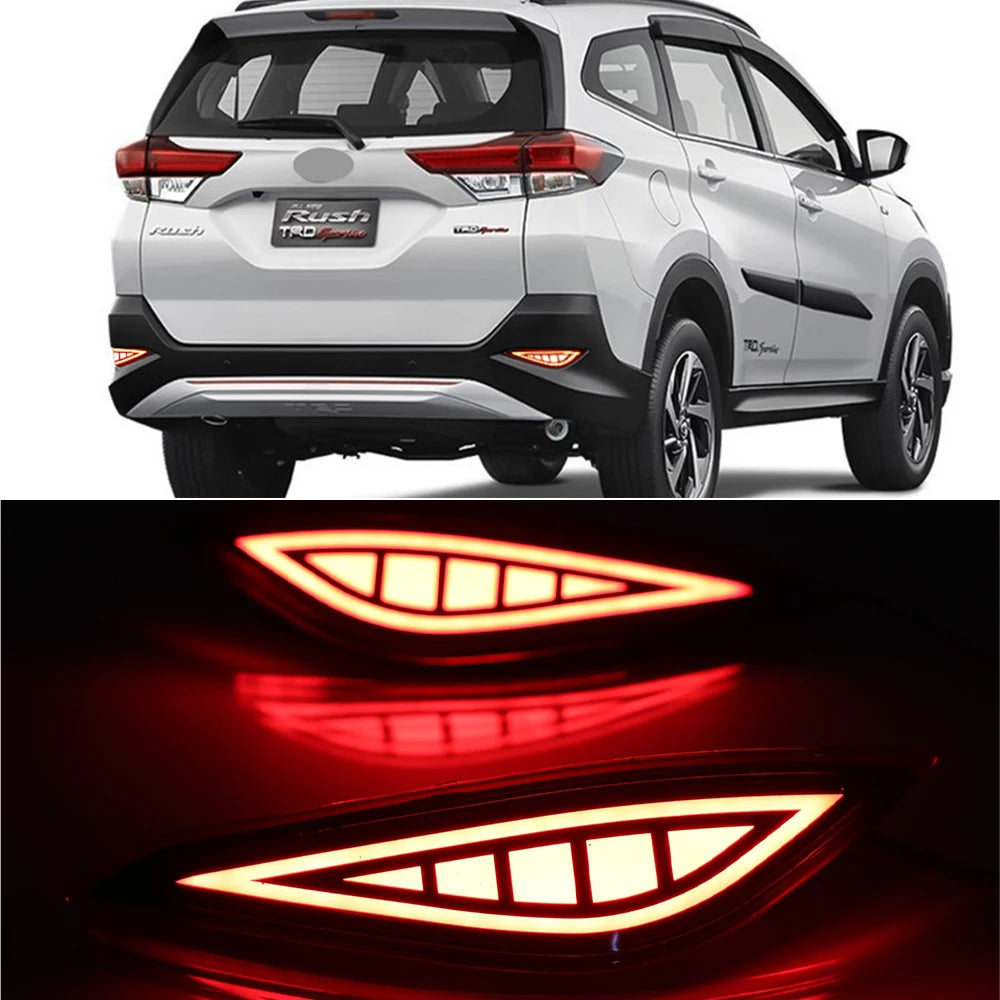 2PCS LED Reflector For Toyota Rush 2018 2019 2020 Car Rear Fog Lamp Brake Light Rear Bumper Decoration Lamp Revix