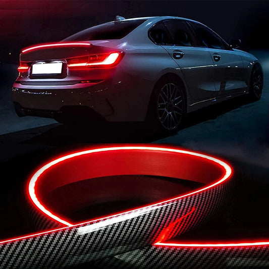 LED Spoiler Light Car Universal Carbon Fiber Spoiler Lip Kit Turn Signal Brake Warn Lamp Exterior Accessories Styling Tail Wing Revix