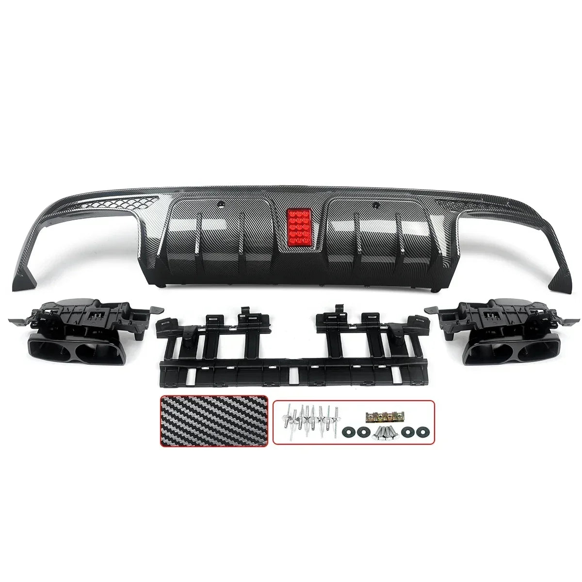 Rear Diffuser With Exhaust Tips For W205 2015-2021 Carbon Look For C63/ C63S/C43 4 Door Sedan Revix