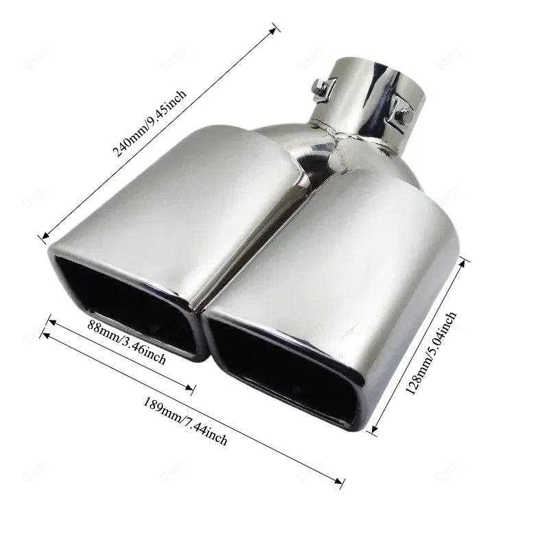Exhaust Tip Universal Double Outlet Nozzle Rear Muffler Tip Stainless Steel Square Mouth Exhaust Pipe Muffler Car Accessories Revix